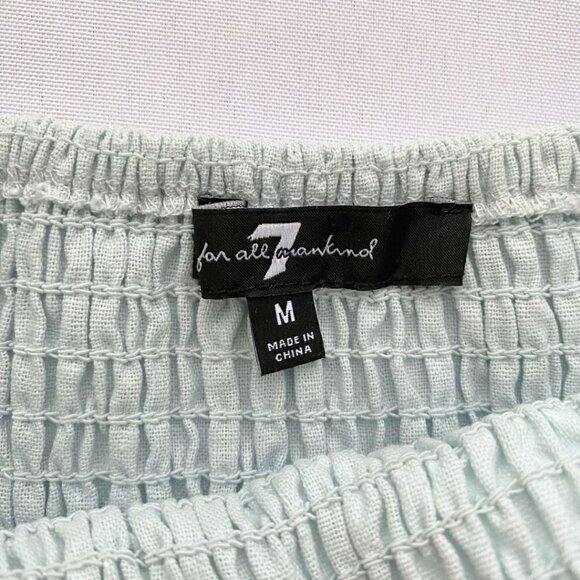 7 FOR ALL MANKIND BABY BLUE LINEN PEASANT SMOCKED MIDI DRESS - M - Picture 5 of 8